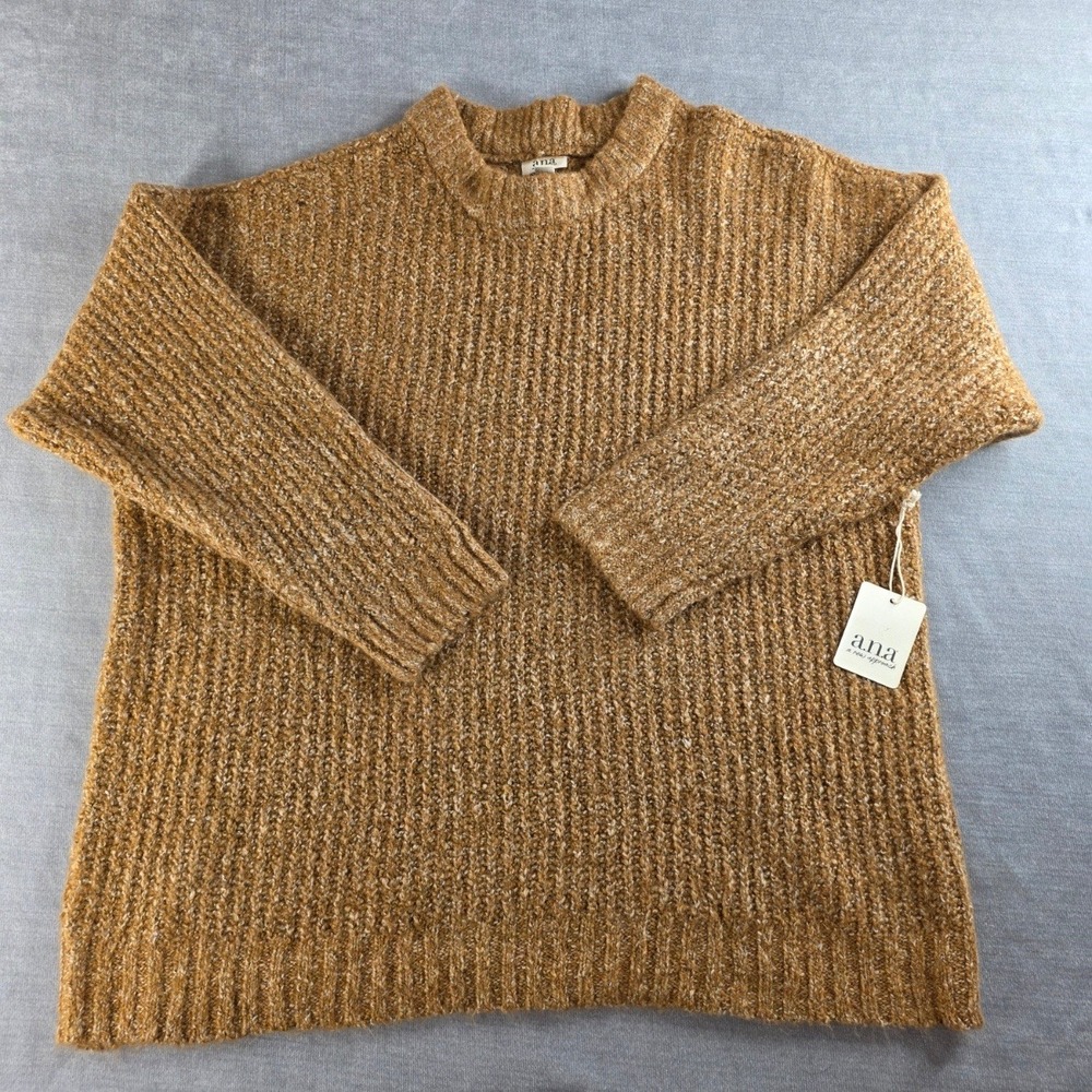 a.n.a Sweater Womens Plus XXL Mustard Yellow NWT Ribbed Knit Crewneck‎ Oversized